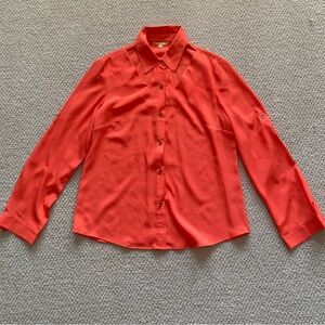 Gianni Bini Bright Orange Button Down Shirt Blouse with Cutouts Size Medium EUC